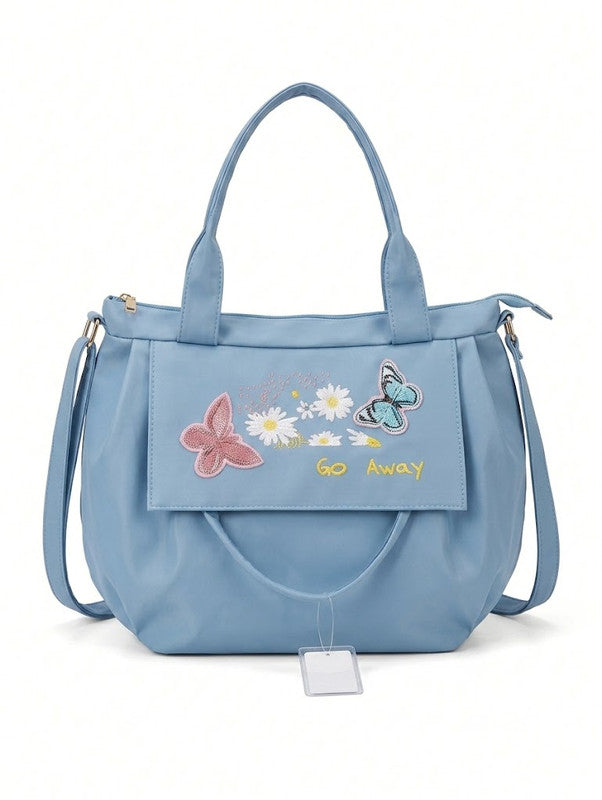 Buddy Cares Women Floral & Butterfly Embroidered Shoulder Bag | Adjustable Crossbody Strap – Blue – Buddy Cares