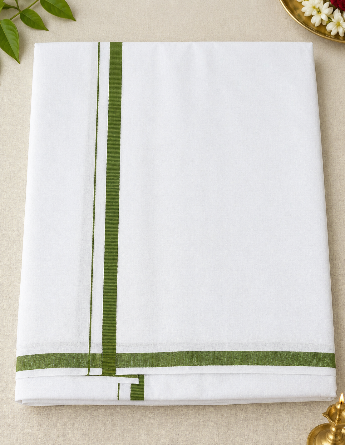 ETHAZH Traditional White Dhoti with Colored Border – 2 Meter Dhoti