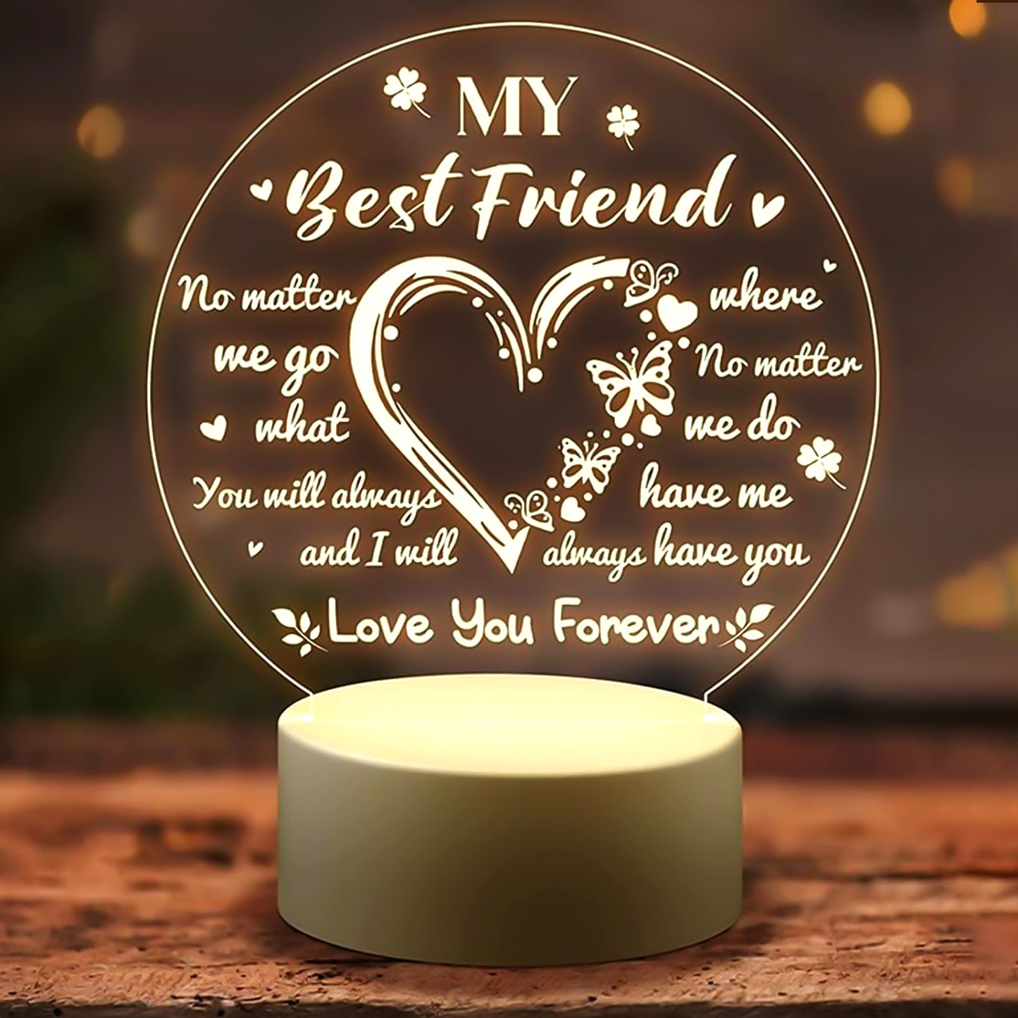 3d Illusio Led Night Lampn With Heart And Best Friend Design