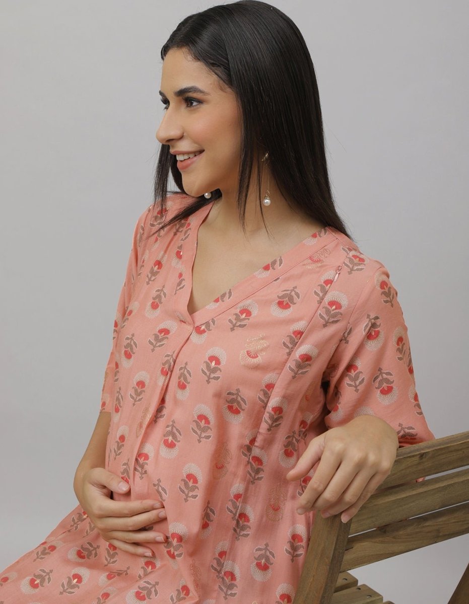 Bellini Blush Maternity and Nursing Kurta Set - MEW-SK-PCHMS-S