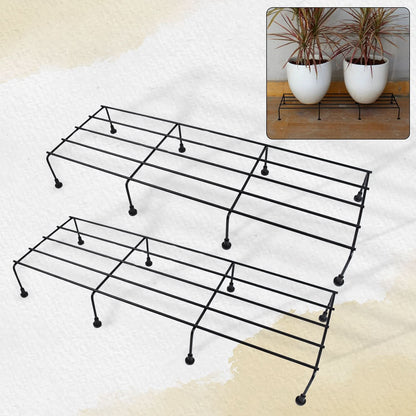 Metal Rectangle Flower Plant Stand For Balcony (60 x 20 Cm, 2 Pc Set)