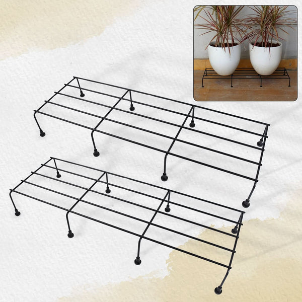 Metal Rectangle Flower Plant Stand For Balcony (60 x 20 Cm, 2 Pc Set)