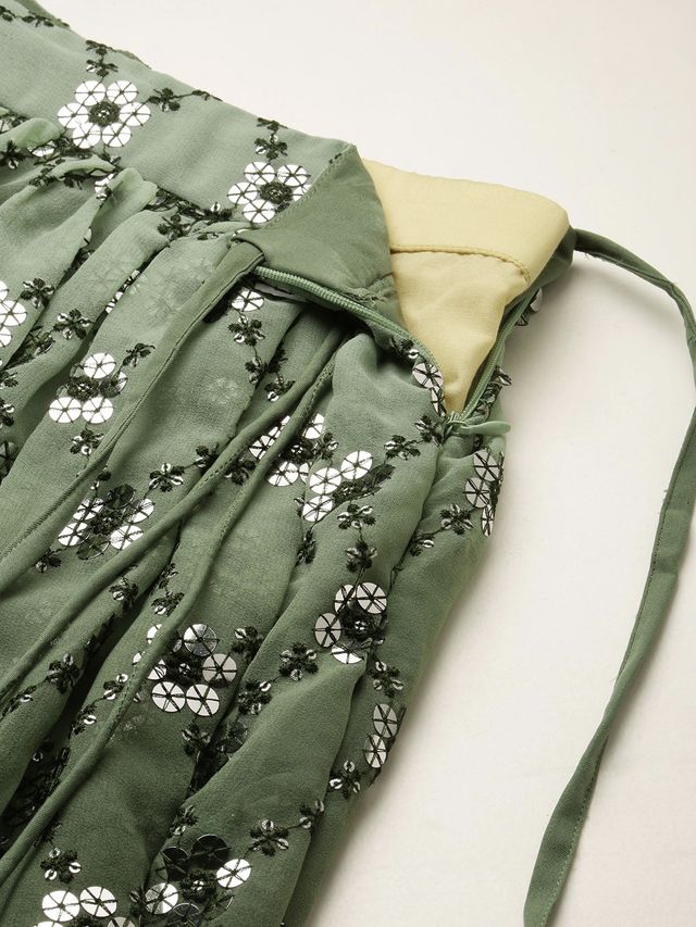 Bollywood Vogue Ready To Wear Green Embroidered Ombre Embellished Lehanga
