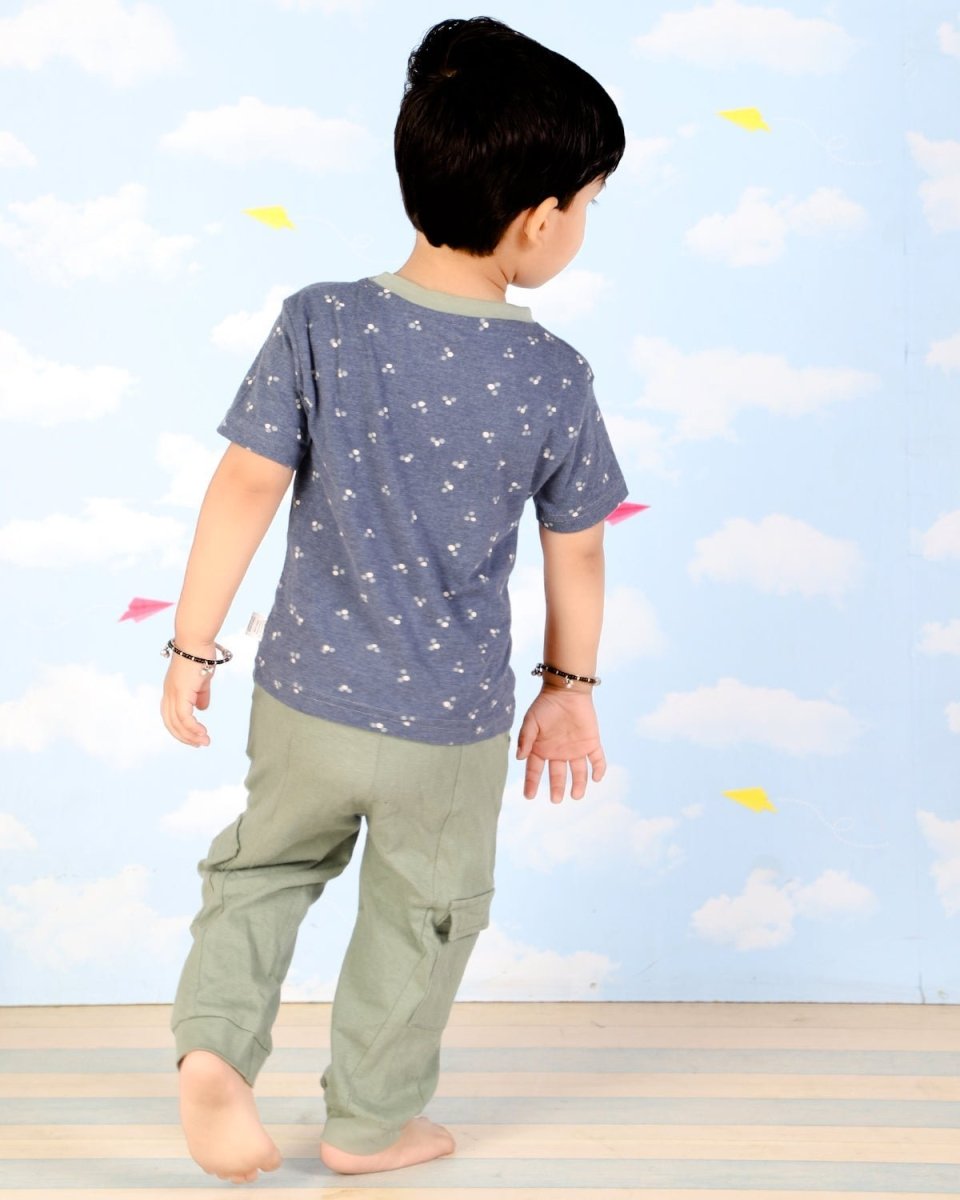 Blue And Olive Boys Tshirt and Cargo Pant Set - KCW-BLOVC-1-2