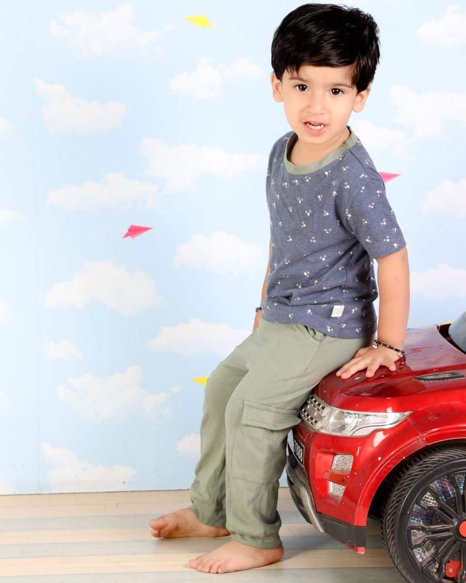 Blue And Olive Boys Tshirt and Cargo Pant Set - KCW-BLOVC-1-2