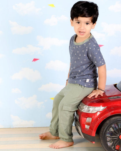 Blue And Olive Boys Tshirt and Cargo Pant Set - KCW-BLOVC-1-2