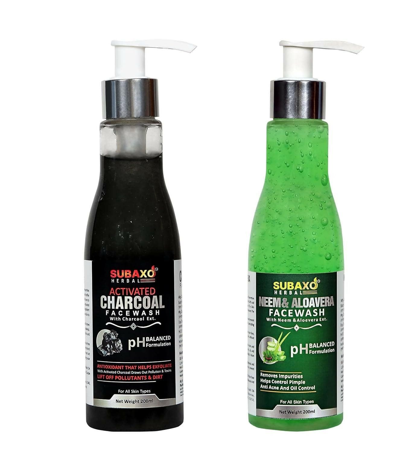 SUBAXO Neem & Aloe Face Wash (200 ml) + Activated Charcoal Face Wash Combo (200 ml) - HalfPe