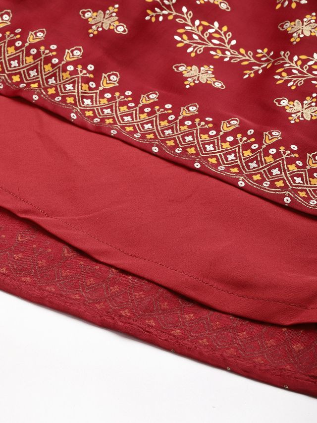 Bollywood Vogue Ready To Wear Maroon Art Silk Foil Printed Gown