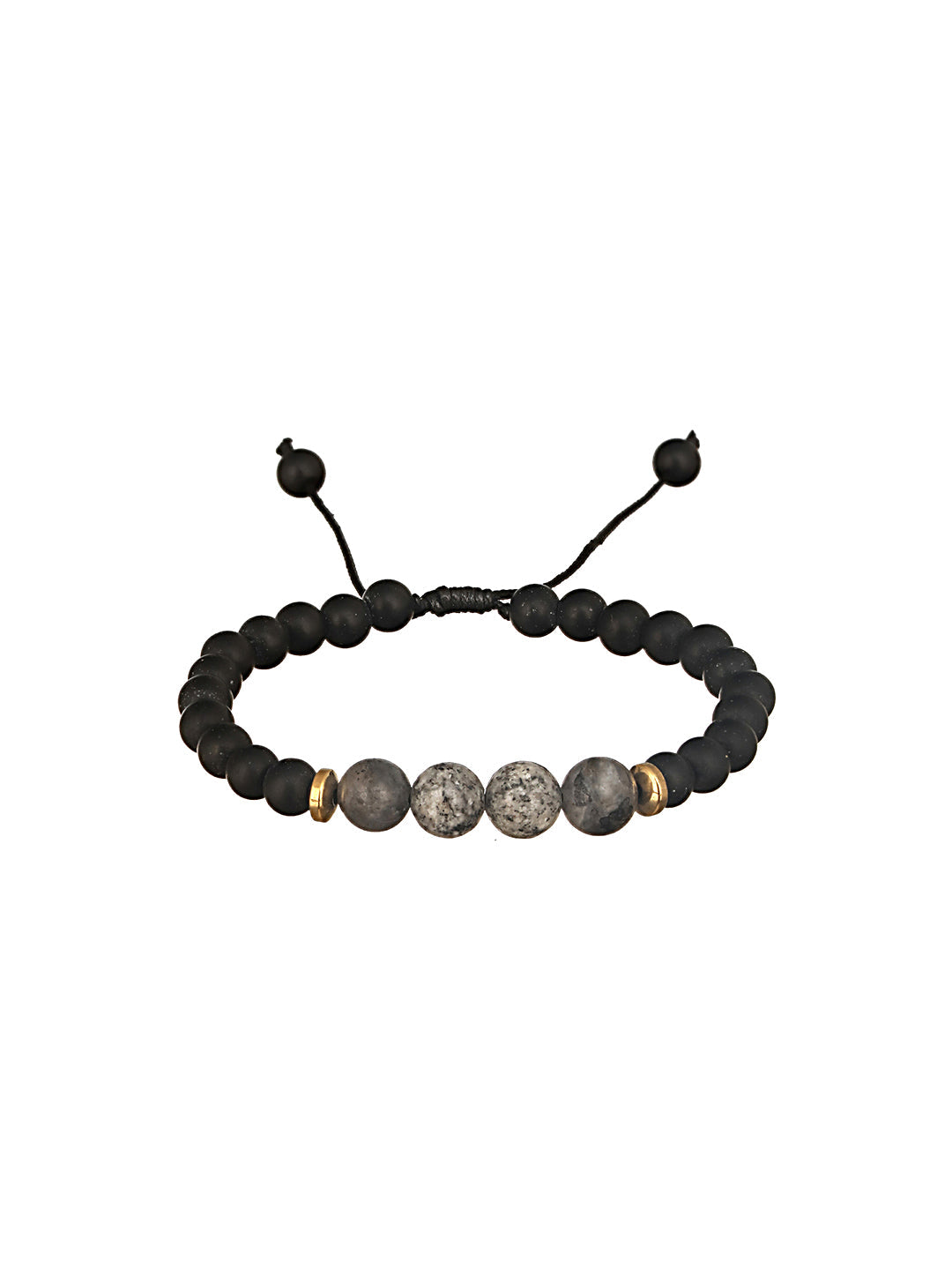 Jazz And Sizzle Men Set of 4 Black Blue Beaded Elasticated & Leather Wraparound Bracelet