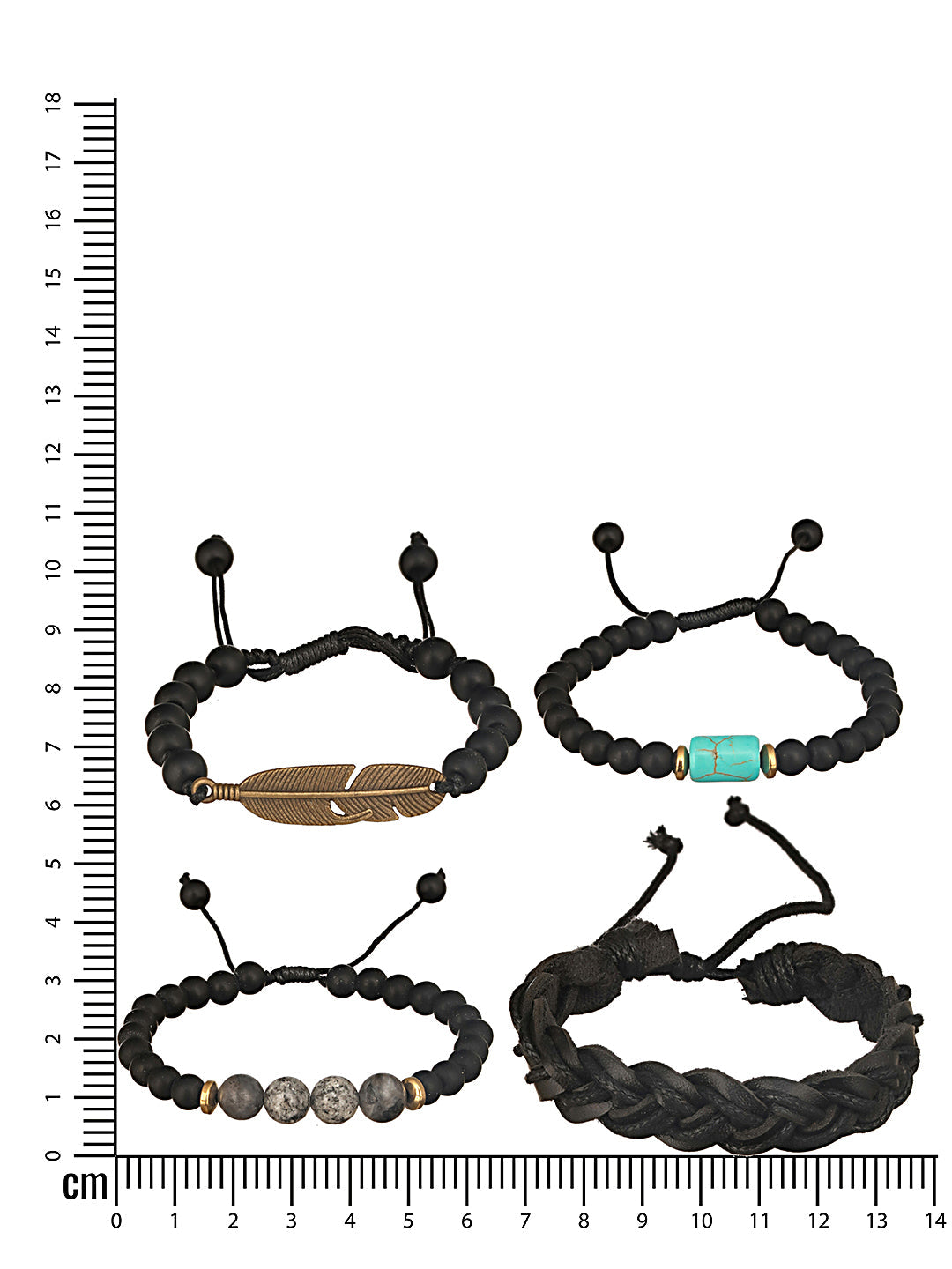 Jazz And Sizzle Men Set of 4 Black Blue Beaded Elasticated & Leather Wraparound Bracelet