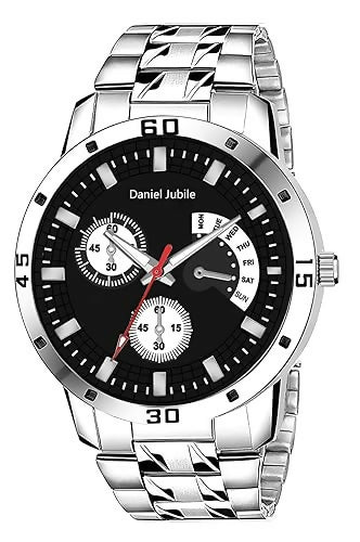 Men’s Analog Wrist Watch | Sleek Stainless Steel Strap with Day Function Feature