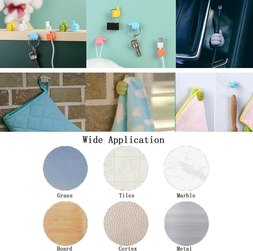 Self-Adhesive Silicone Thumb Hooks Multi-Use Wall Holders for Keys, Cables & Accessories