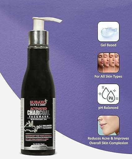 SUBAXO Herbal Activated Charcoal Face Wash Removes Dirt & Impurities Skin Brightening Herbal Face Wash for Women & Men (200ml) - HalfPe