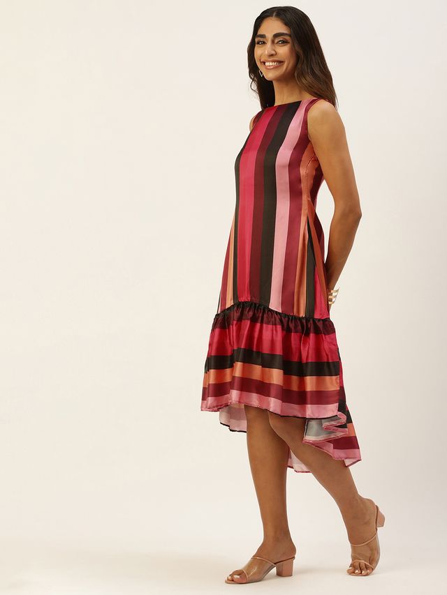 Bollywood Vogue Ready To Wear Multicolored Satin Blend Printed Dress