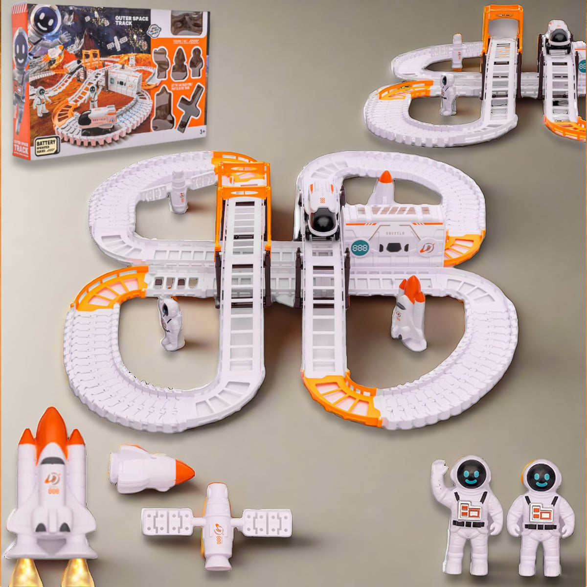 Space Toys Race Track Set for Kids Adventure - Intricate Car Track, Special Space Gifts, Astronaut Train Track, and Outer Space Toys (1 Set)