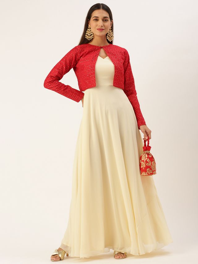 Bollywood Vogue Ready To Wear Pink N Light Green Embroidered Jacket Style Gown