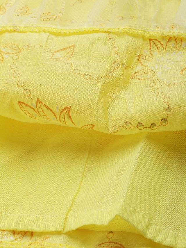 Bollywood Vogue Ready To Wear Yellow Foil Printed A Line Dress