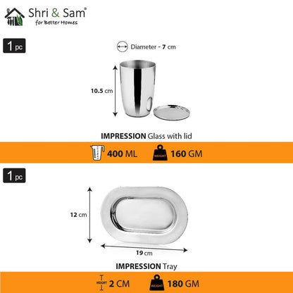 Stainless steel 2 pcs glass with ss lid & ss tray impression (400ml)