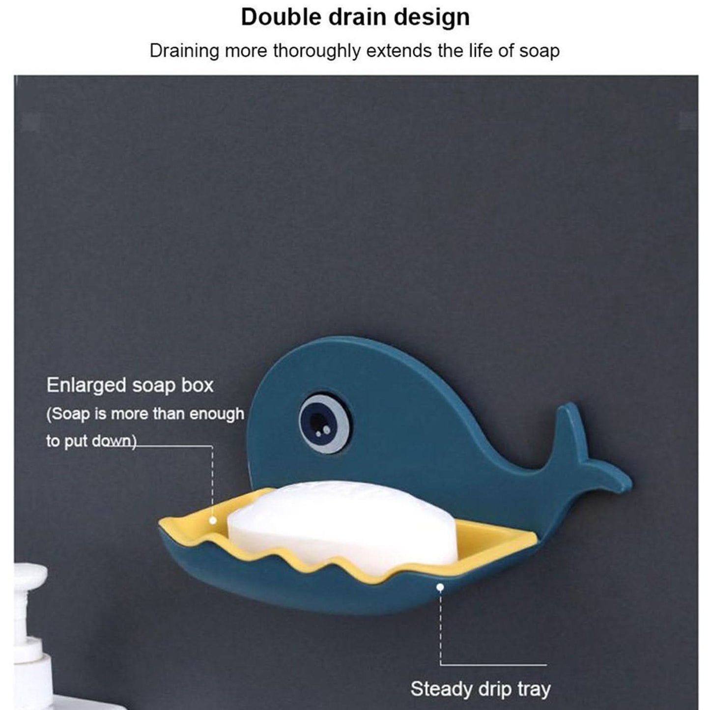Fish-Shaped Double Layer Soap Holder with Wall-Mounted, Waterproof & Adhesive Rack for Bathroom/Kitchen