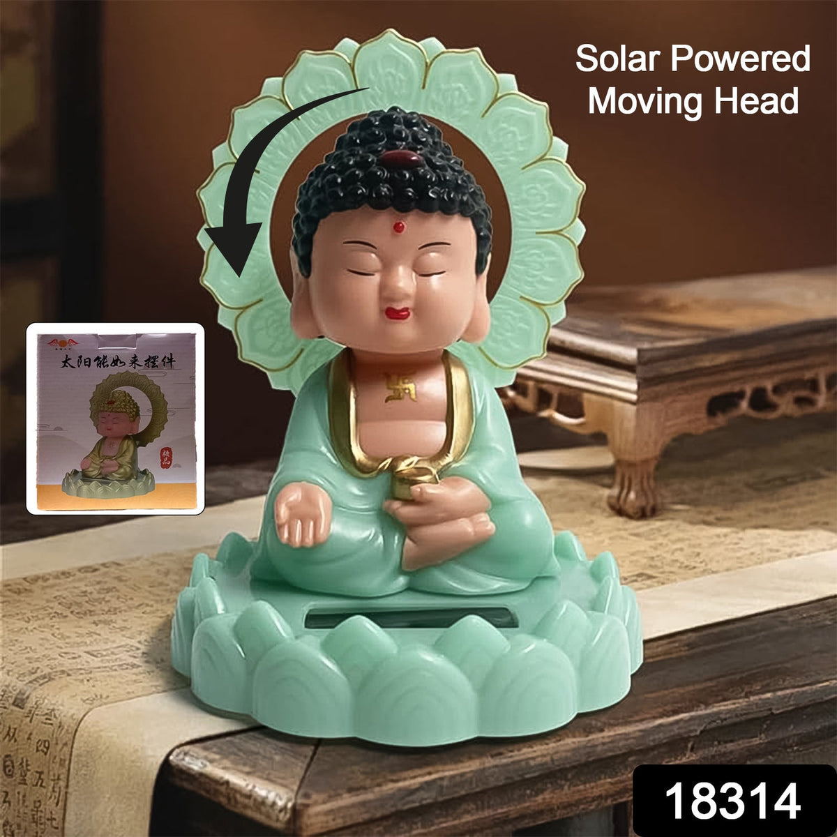 Plastic Solar Powered Moving Head Sitting Action Buddha Statue (1 Pc) HP DD