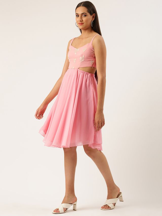 Bollywood Vogue Ready To Wear Pink Embroidered Mini Dress