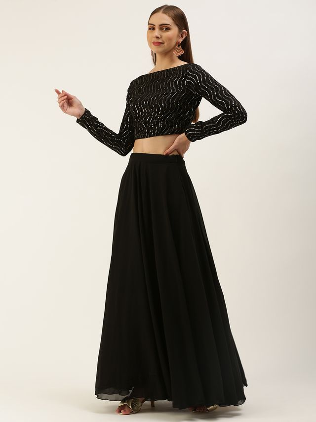 Bollywood Vogue Ready To Wear Black Embroidered Sequins Lehenga