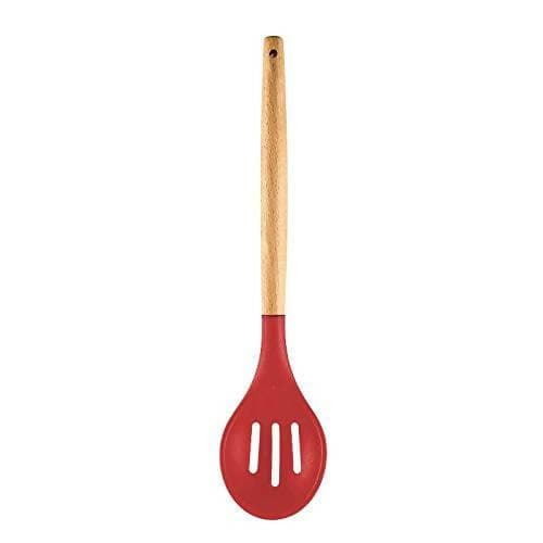 P-Plus International Silicone Cooking Spoon BPA Free 480°F Heat-Resistant Rubber Non-Stick Slotted Spoon for Mixing (Red) - HalfPe