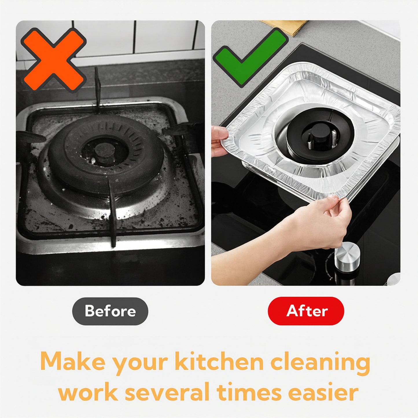 Aluminum Gas Stove Burner Protector Covers  Reusable Non-Stick Foil Gas Range Protectors  (10 Pc  23x23 Cm)