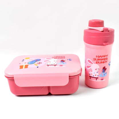 Plastic Lunch Box – Leak-Proof, 2 Compartments with Bottle & Fork (1 Set, Mix Color)