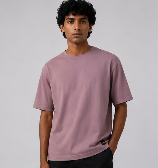 HUSTLE Men's Crew Neck Relax Fit T-Shirt – Pink(Relax fit)