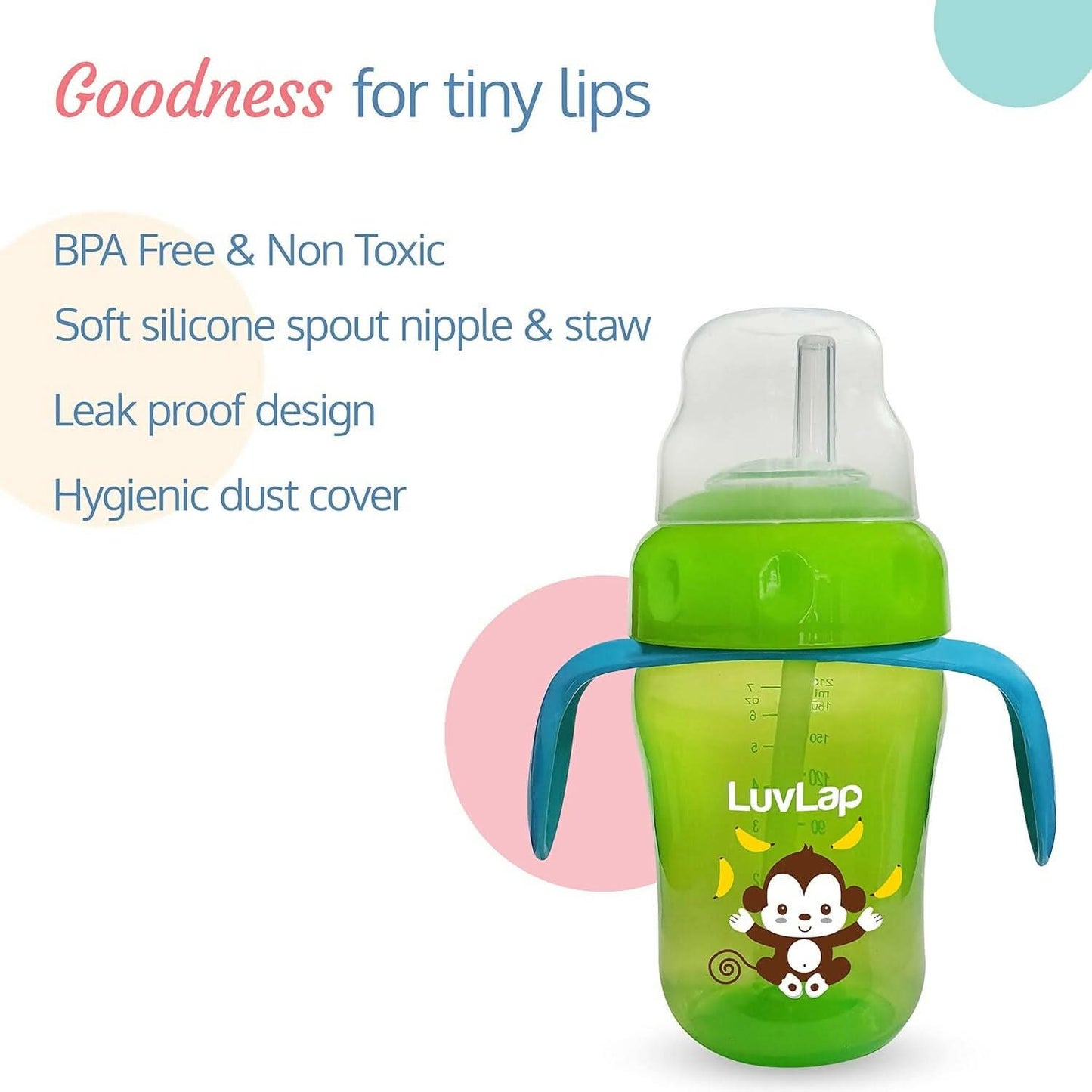 Luvlap banana time 2 in 1 sipper - 210 ml (green)