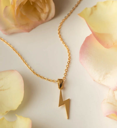 Minimalist Gold-Tone Necklace Set with Lightning Bolt Pendant & Delicate Chain (Set of 2)