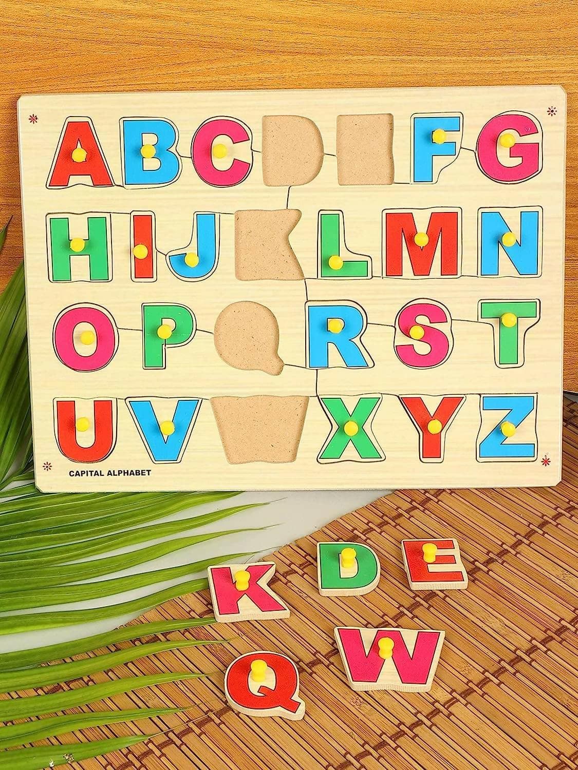 AVMART 3D Wooden Educational English Capital Alphabets Puzzle for Kids (26 Pieces) (12''x9'' Inch) - HalfPe