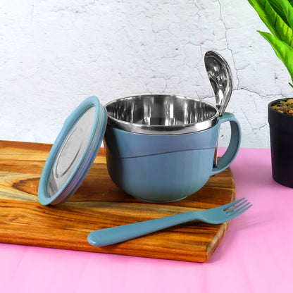 Apex Insulated Stainless Steel Hot-X-Bowl with Airtight Lid, Outer PP Layer, and Integrated Spoon/Fork Set (Approx 700 Ml)