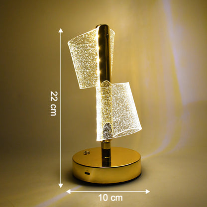 Modern Luxury Crystal LED Double Shade Table Lamp for Golden Base Decorative Lighting for Bedroom (1 Pc)