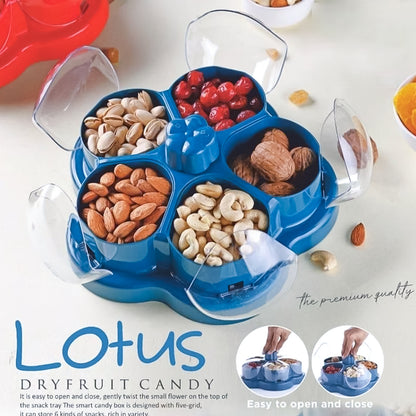 Lotus Shape Rotating Dry Fruit & Snack Organizer Box with Compartments – Multi-Section Candy Nut Storage Container with Lid (1 Pc)