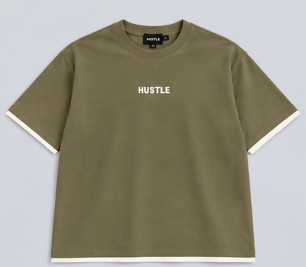 HUSTLE Essentials Men's Crew Neck Oversized T-Shirt – Olive Khaki(Oversized fit)
