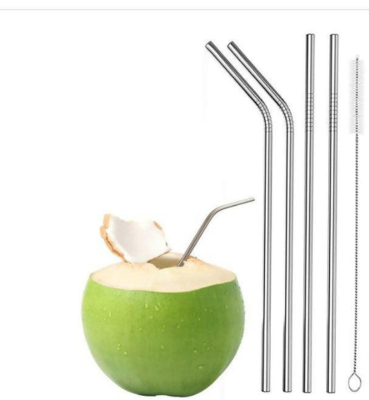 Stainless Steel Straw for Kids and Adults Reusable Metal Straw Set with Cleaning Brush Long Steel Straws - HalfPe