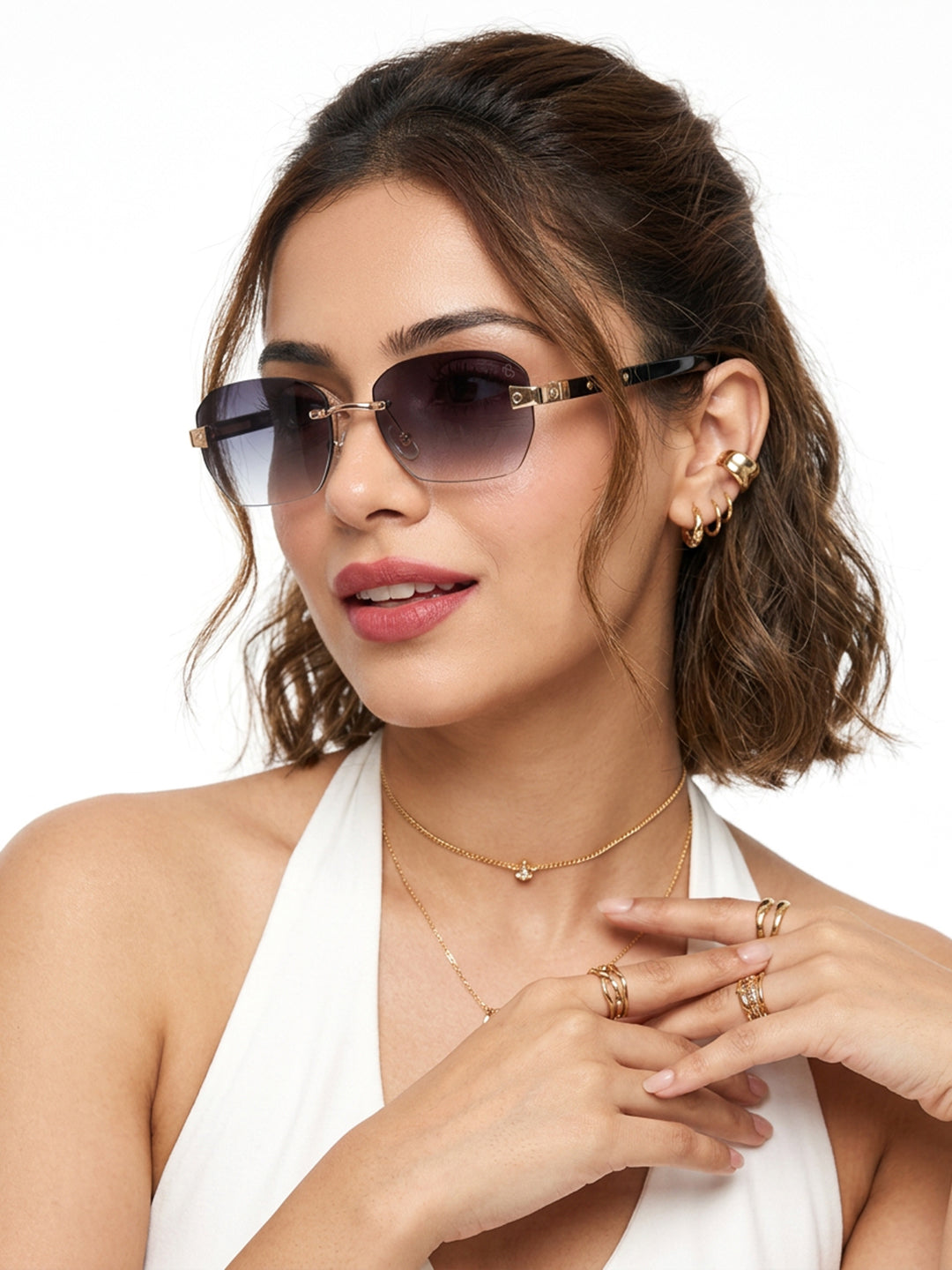 Essence Amber Golden Rimless Sunglasses for Men and Women - Style 2548 - view 3