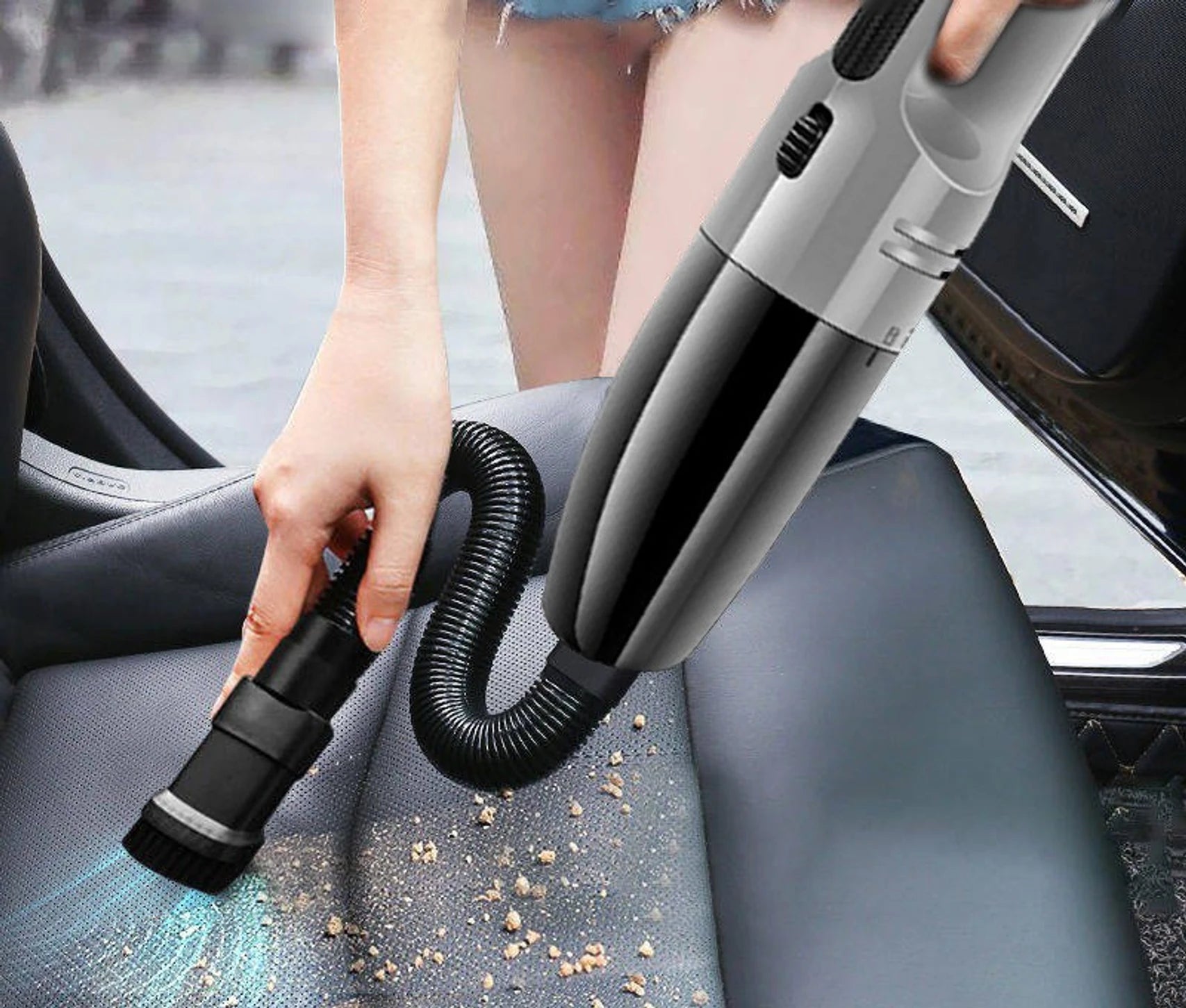 Keekos 2-in-1 Car Vacuum Cleaner with Mopping & Anti-Bacterial Cleaning – Grey & Black