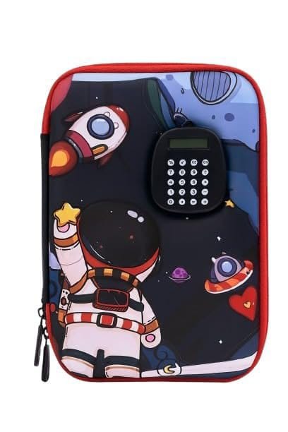 Astronaut Theme Large Capacity EVA Pencil Case with Calculator with Zippered Hard Shell Stationery Organizer for Kids JR Enterprise