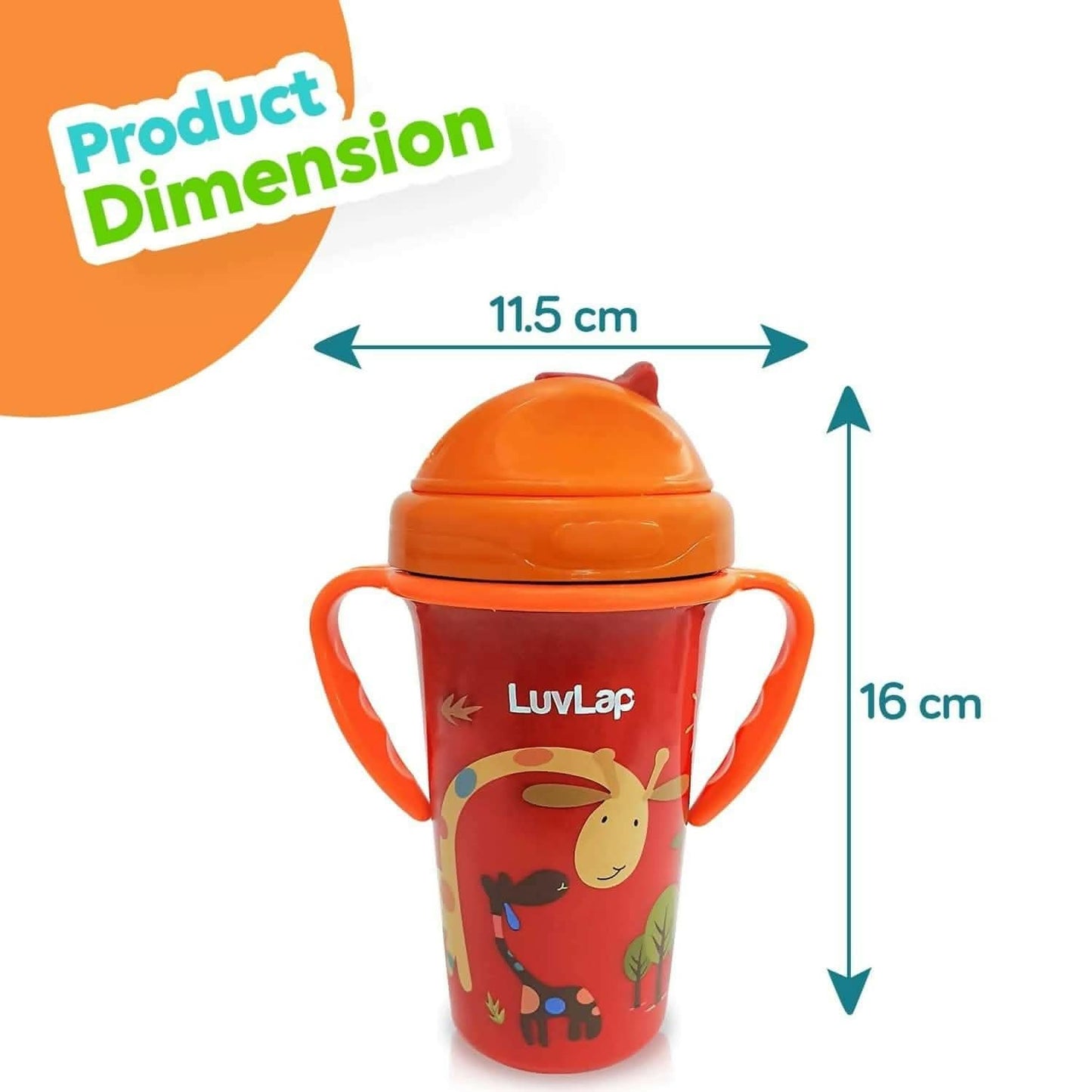 Luvlap tiny giffy sippy cup silicone straw bpa free 300 ml 18m+ (orange) - HalfPe