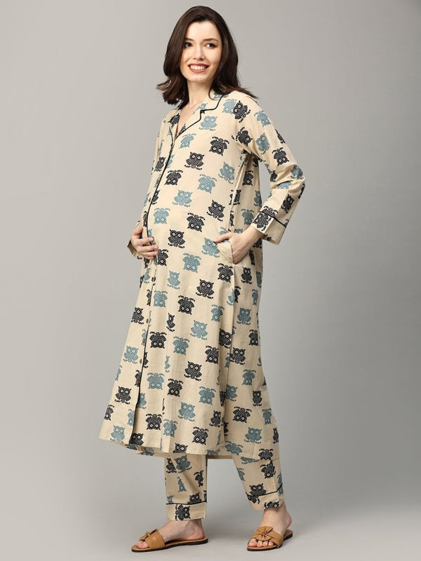 Celestial Owl Cozy Maternity and Nursing Nightwear Set - NW-SK-CLSOC-S