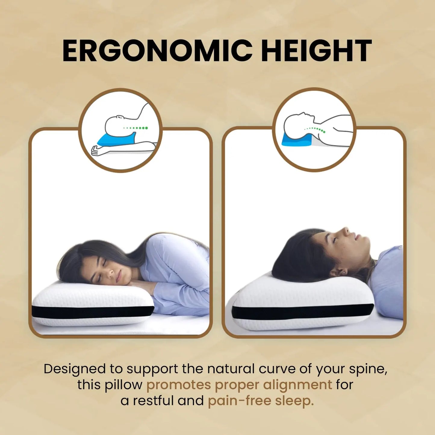 Sleepsia Orthopedic Cooling Gel Memory Foam Pillow | Cervical Pillow for Neck and Shoulder Pain Relief Support Bed Sleeping (Standard,Black/Stripes)