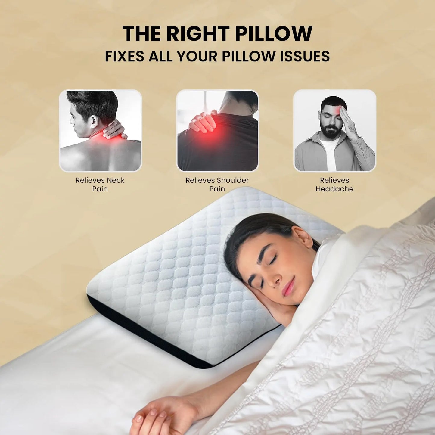 Sleepsia Orthopedic Cooling Gel Memory Foam Pillow | Cervical Pillow for Neck and Shoulder Pain Relief Support Bed Sleeping (Standard,Black/White)