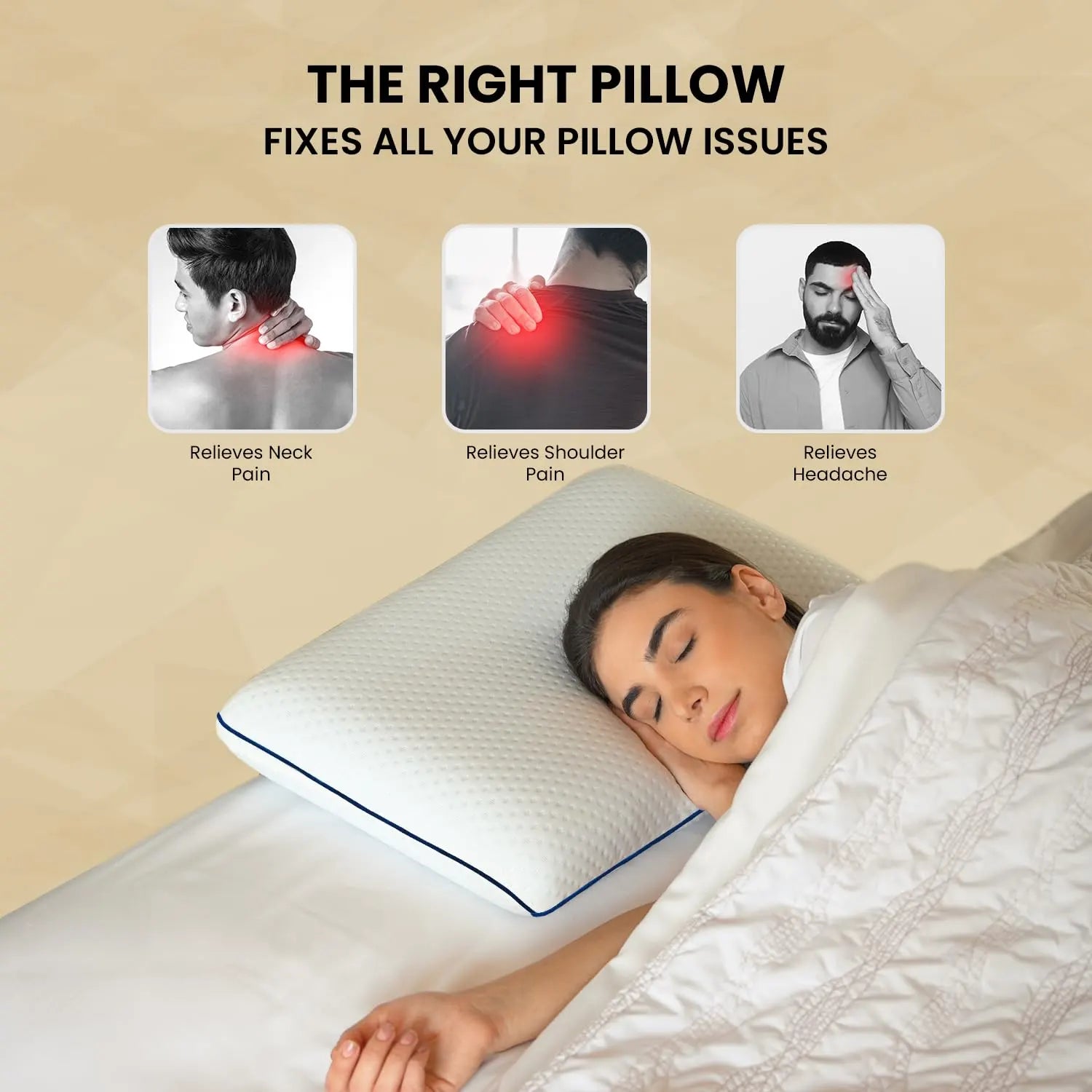 Sleepsia Orthopedic Cooling Gel Memory Foam Pillow | Cervical Pillow for Neck and Shoulder Pain Relief Support Bed Sleeping (Standard,Blue Piping)