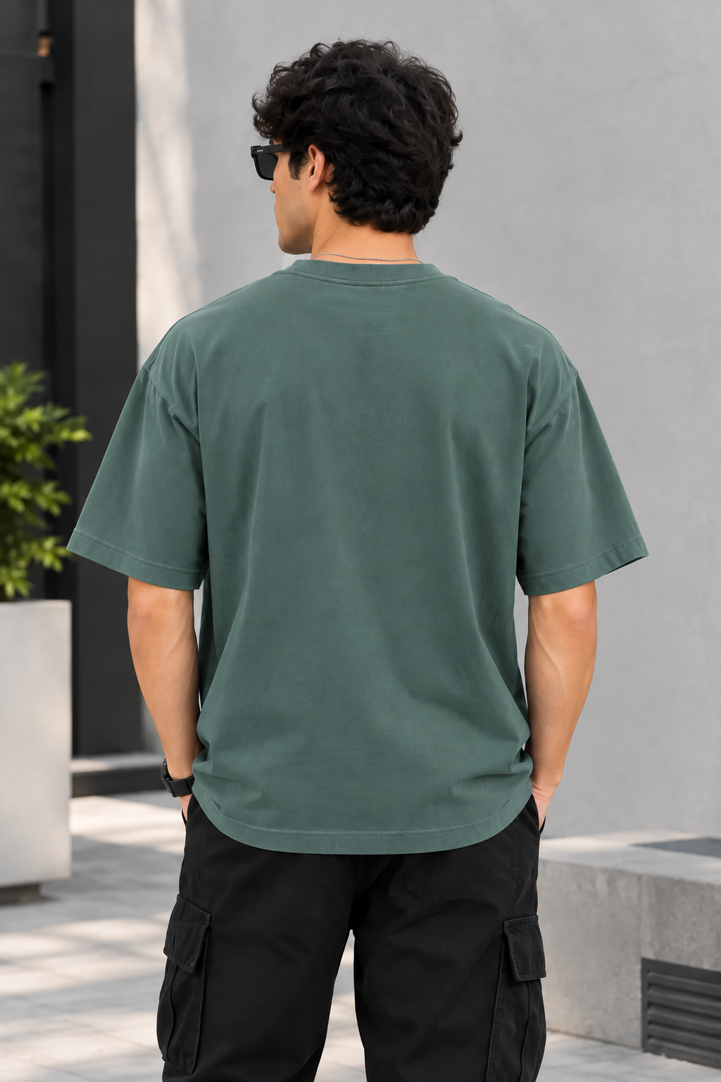 Men's Oversized Hustle Graphic T-Shirt – Slate Blue Relaxed Fit Cotton Tee