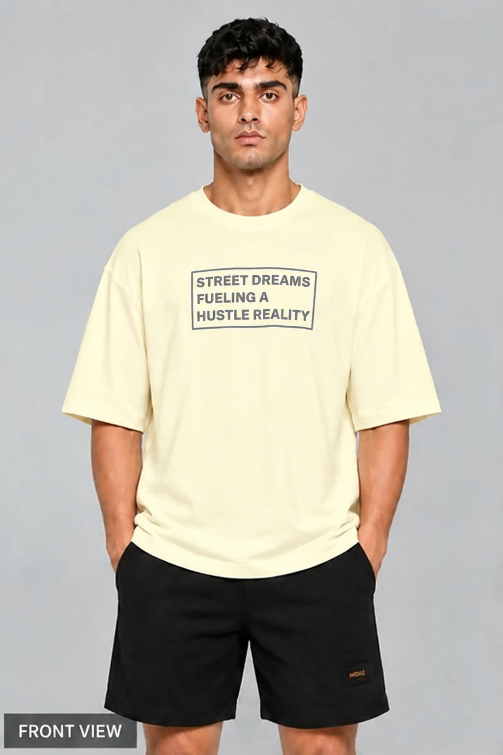 HUSTLE Essentials Oversized Graphic T-Shirt for Men | Off White | Street Dreams Print