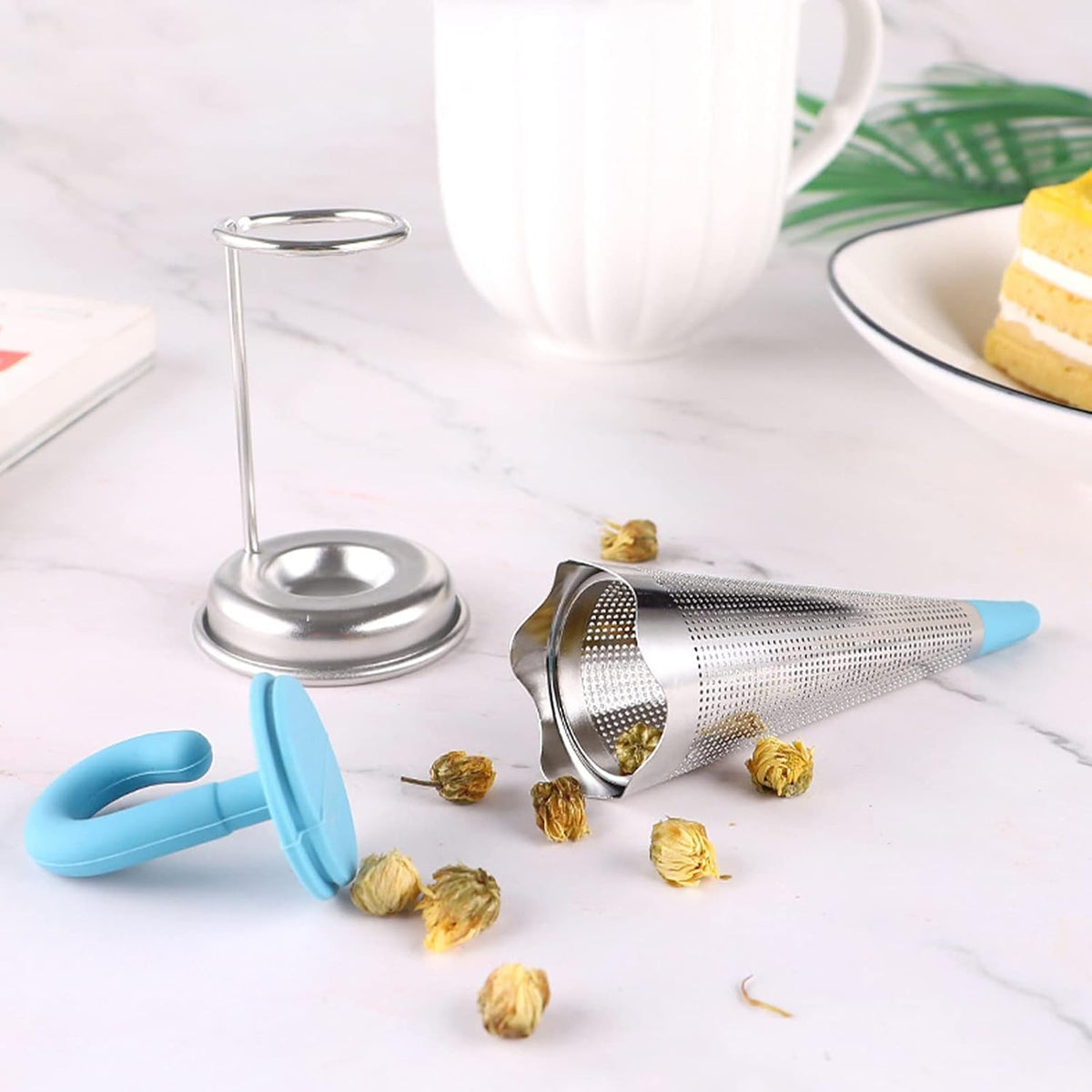 Reusable Cute Umbrella Tea Strainer With Tray  Stand (1 Pc) HP DD