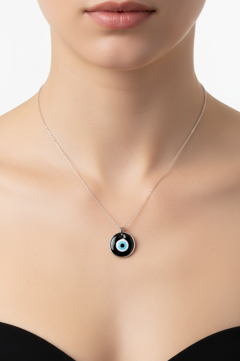 Pinapes Turkish Evil Eye Pendant Necklace for Women – Pack of 2 (Black) – Protection & Good Luck Charm Chain Jewelry
